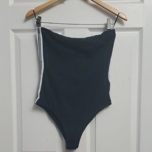 NWT - Bluenotes - Black Bodysuit w/White Stripes Down Both Sides & Snap Closure